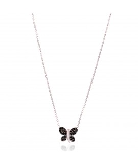 Silvery Necklace Black Diamond Butterfly