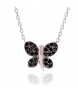 Silvery Necklace Black Diamond Butterfly