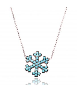 Necklace Turquoise snowflake and white pearl