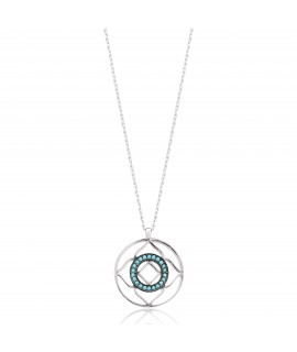 Silvery Necklace with Big ring with turquoise stones
