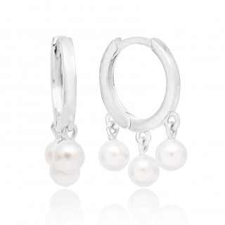 Earring with 3 white pearls - Silver