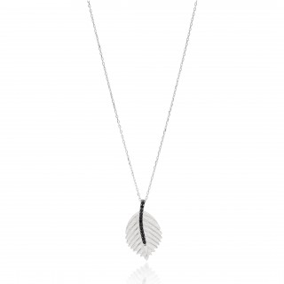 Silvery Necklace with leaf and black stones