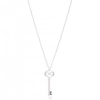 Silvery necklace with infinite key and black stones