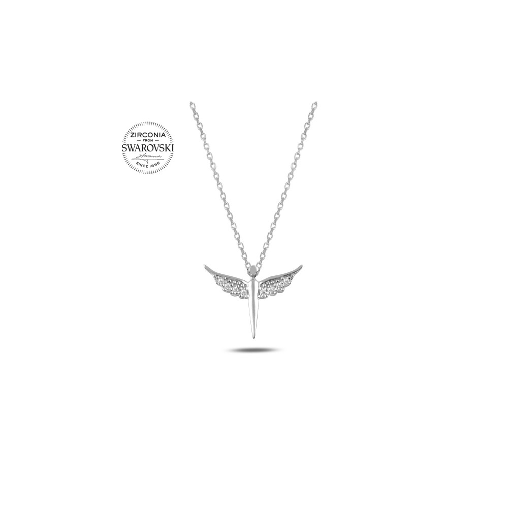 Silvery Necklace - Diamond angel with wings