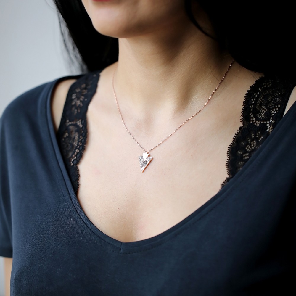 Silver Necklace - Double wishbone diamond