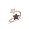 Doble anillo ajustable de oro rosa estrellas negro blanco