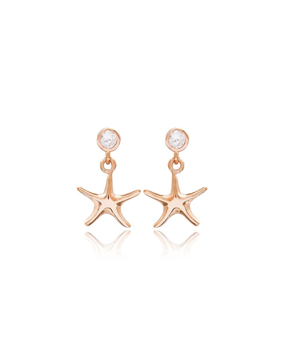 Boucles d'oreilles diamant avec son étoile de mer plaqué or rose