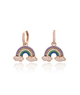 Boucles d'oreilles anneaux avec arc-en-ciel diamants