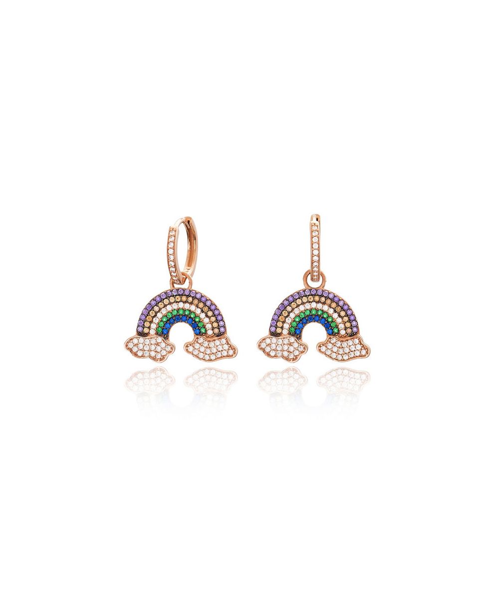 Boucles d'oreilles anneaux avec arc-en-ciel diamants