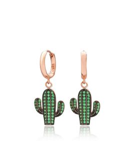 Boucles d'oreilles anneaux avec cactus noir et diamants