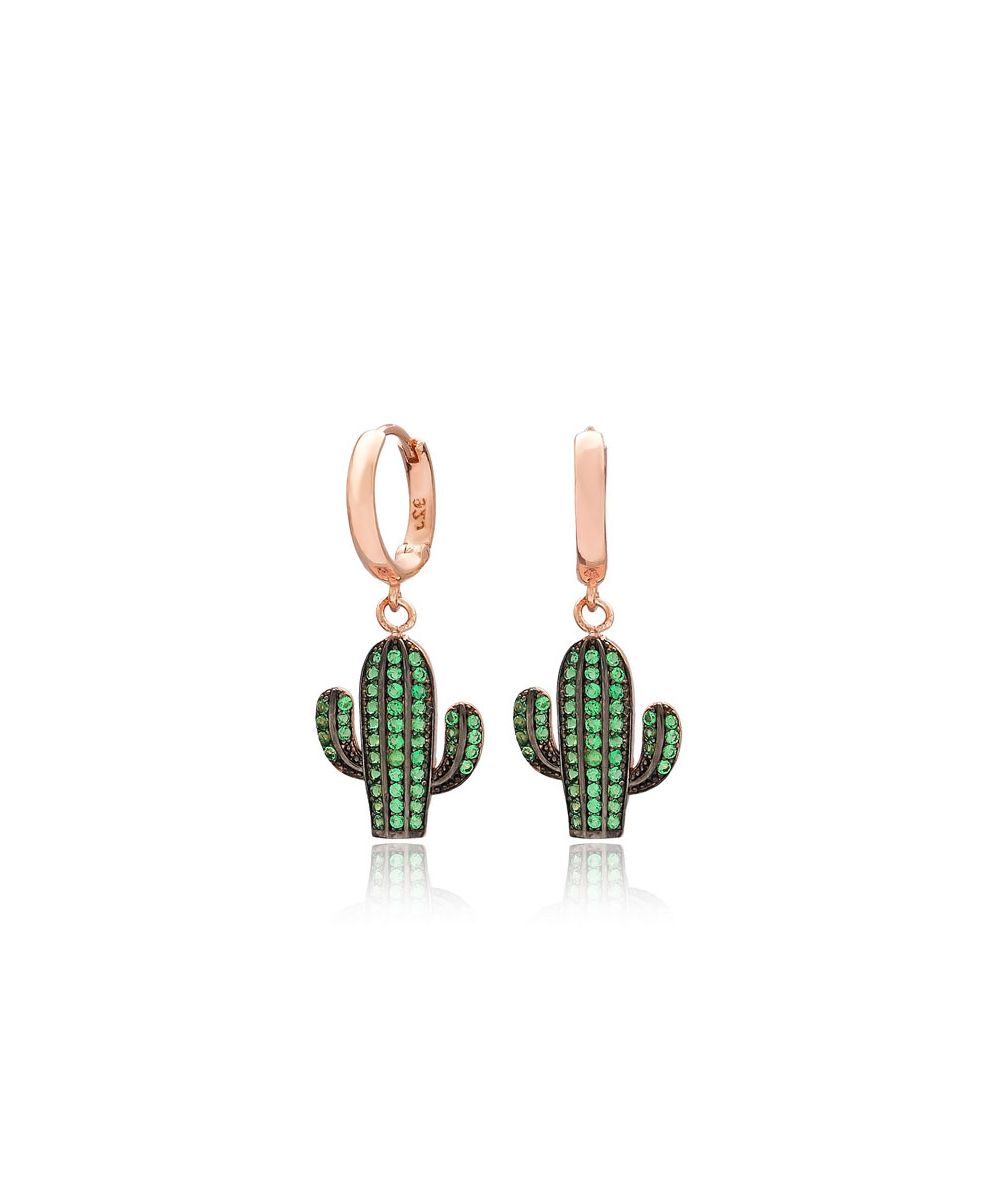 Boucles d'oreilles anneaux avec cactus noir et diamants