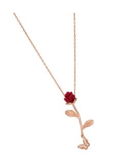 Collier rose rouge avec papillon