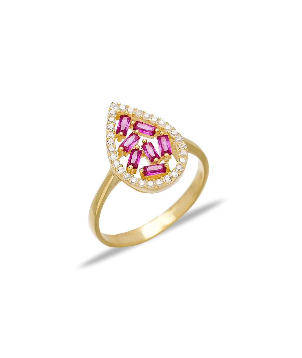 Bague goutte d'eau diamantée et rubis