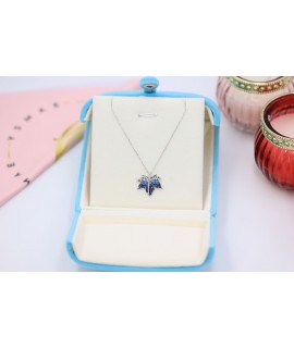 Silvery Necklace - White & blue turquoise autumn leaf