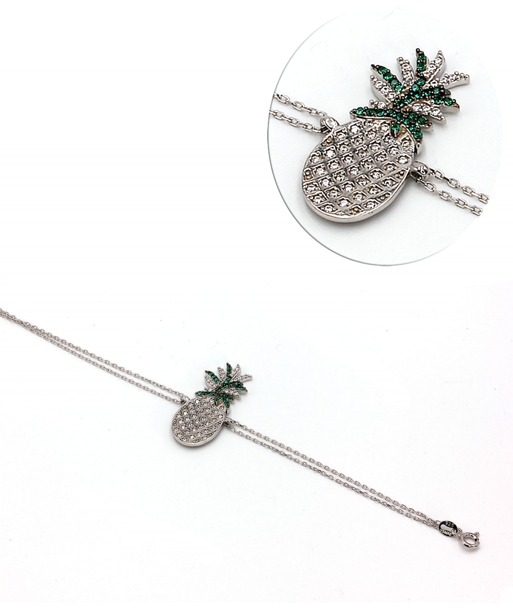 Double chain silver bracelet with pineapple
