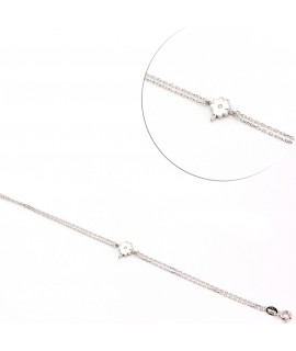Bracelet double chaîne avec trèfle diamantée en argent